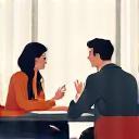 Illustration of two people in discussion